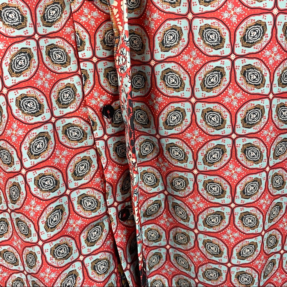 Free People Red Printed Polyester Button Down Top - Picture 4 of 9